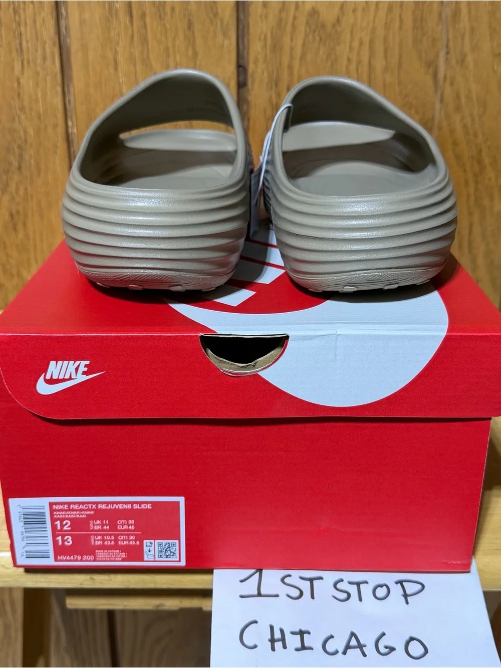 Nike ReactX Rejuven8 Slides Khaki Beige Sandals HV4479-200 Mens Size 12 NEW